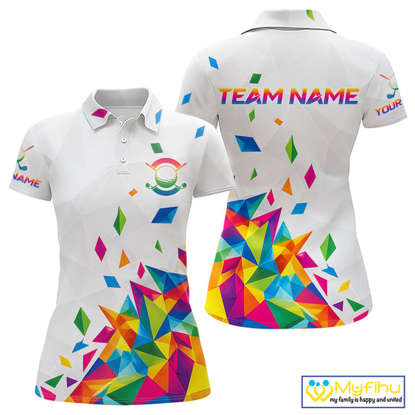 Custom Name Womens Golf Polo Jerseys – Breathable Colorful Geometric Athletic Shirt NHT839
