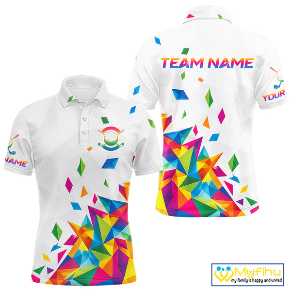 Custom Name Mens Golf Polo Jerseys – Breathable Colorful Geometric Athletic Shirt NHT839