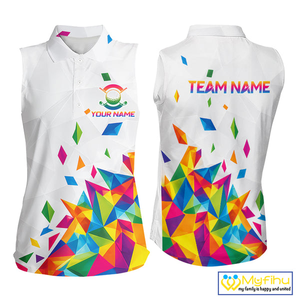 Custom Name Sleeveless Womens Golf Polo Jerseys – Breathable Colorful Geometric Athletic Shirt NHT839