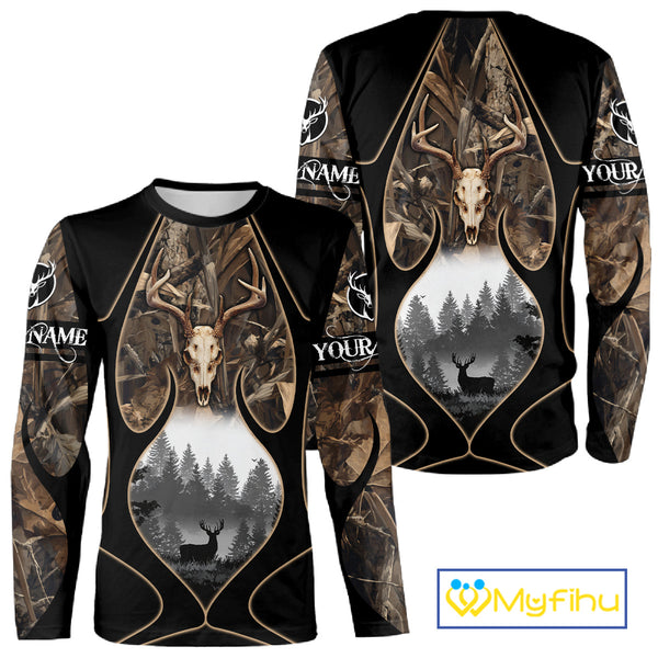 Deer Hunting Shirt 3D All Over Print Skull Deer Personalized Name, Hoodie Hunting For Men NHT363