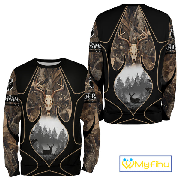 Deer Hunting Shirt 3D All Over Print Skull Deer Personalized Name, Hoodie Hunting For Men NHT363