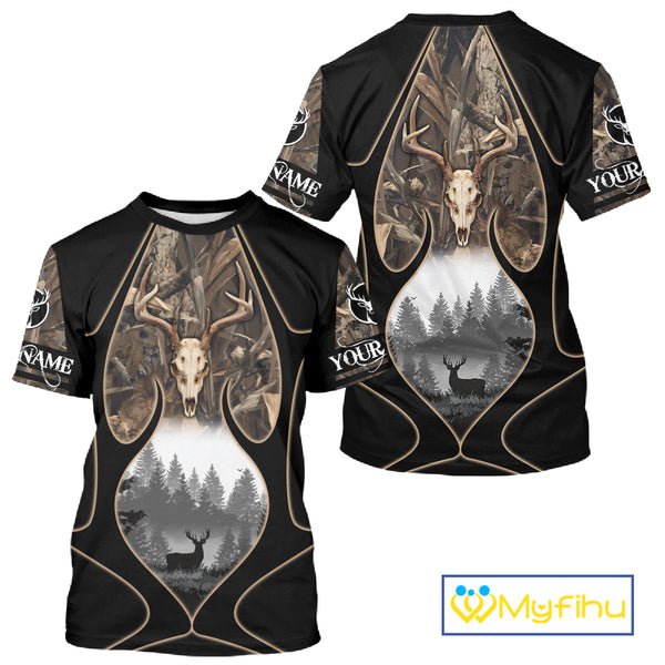 Deer Hunting Shirt 3D All Over Print Skull Deer Personalized Name, Hoodie Hunting For Men NHT363