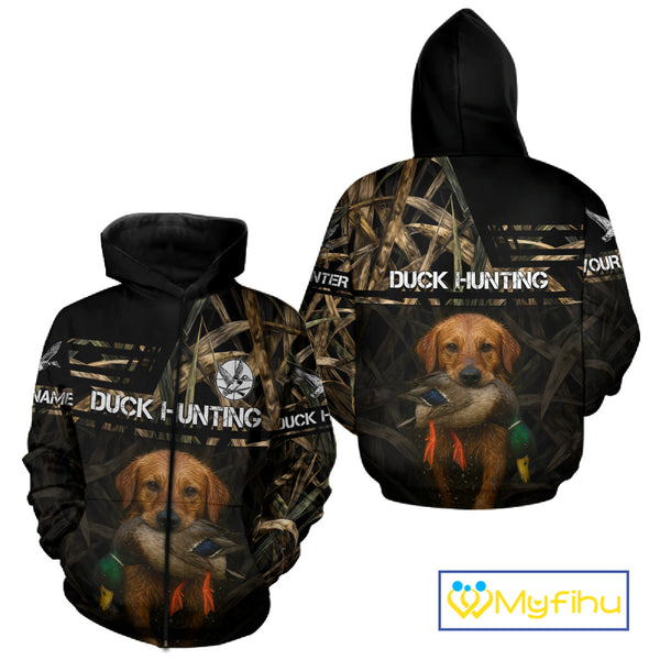 Mallard Duck Hunting Yellow Lab Custom Name 3D All Over Print Shirt, Lab Dog Hunting Gifts NHT130