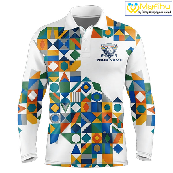 Colorful Geometric Custom Mens Golf Polo Shirts, Golf Jerseys For Golfer NHT840
