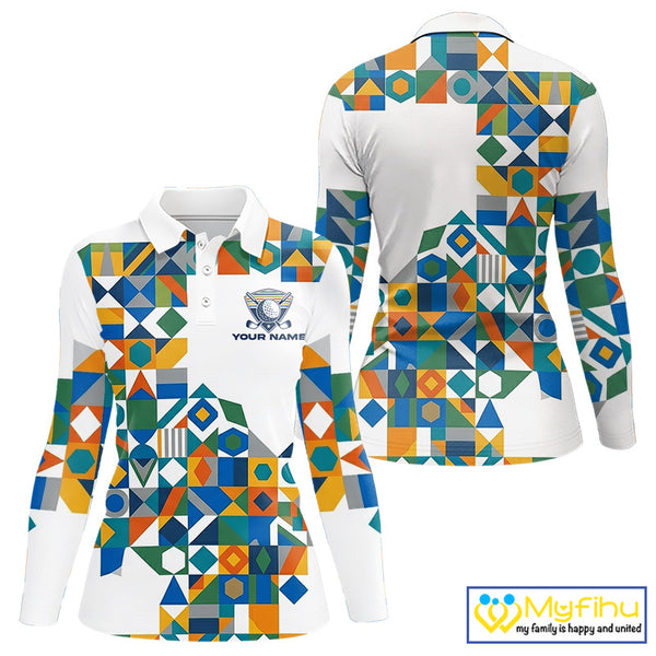 Colorful Geometric Custom Womens Golf Polo Shirts, Golf Jerseys For Golfer NHT840