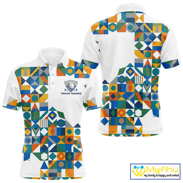 Colorful Geometric Custom Mens Golf Polo Shirts, Golf Jerseys For Golfer NHT840