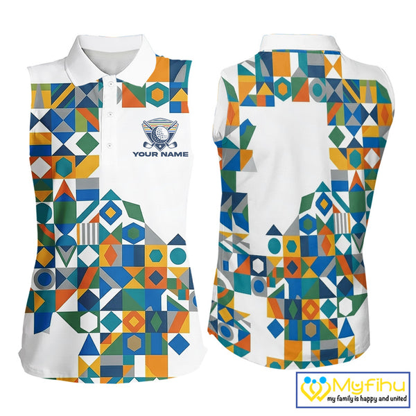 Colorful Geometric Custom Sleeveless Womens Golf Polo Shirts, Golf Jerseys For Golfer NHT840