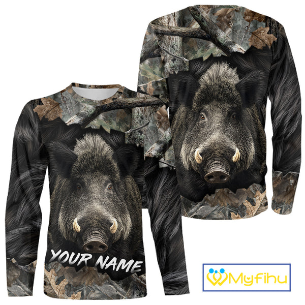 Wild Boar Hunting Black Camouflage Forest 3D Shirt For Hunting Season, Gift For Hunters NHT178