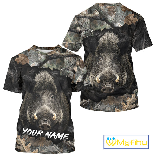 Wild Boar Hunting Black Camouflage Forest 3D Shirt For Hunting Season, Gift For Hunters NHT178