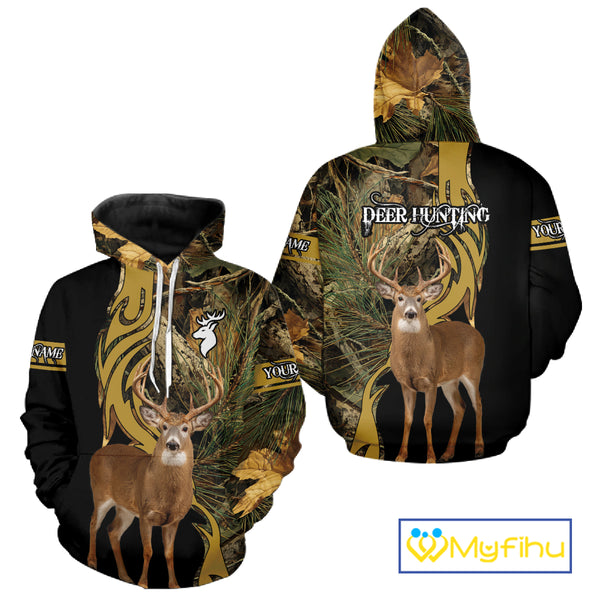 Deer Hunting 3D Black Camo Forest Custom Name All Over Print Shirt, Deer Hunting Gifts NHT208