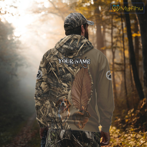 Custom Brown Camo 3D All Over Printed Rabbit Hunting Shirt With Beagle Dog, Hunting Gift NHT224