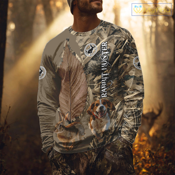 Custom Brown Camo 3D All Over Printed Rabbit Hunting Shirt With Beagle Dog, Hunting Gift NHT224