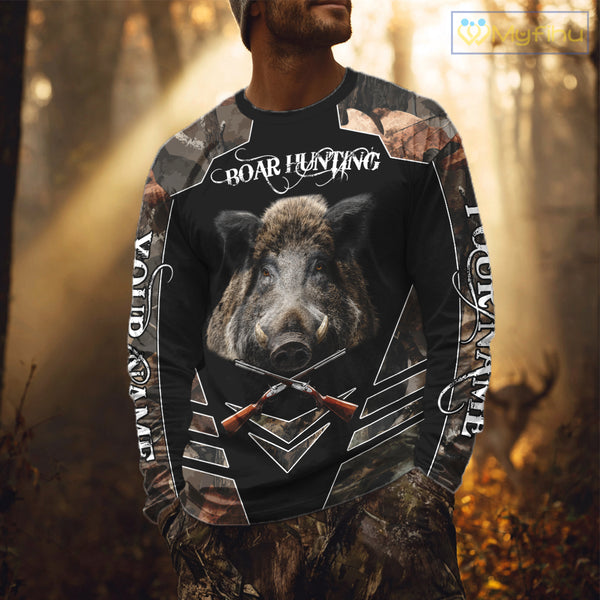 Personalized Wild Hog Hunting Camo Full Printing Shirts, Gift For Hunters NHT163