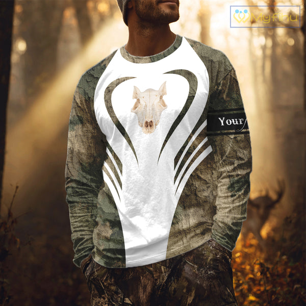 Best Wild Boar Hunting Shirt Camo Custom Name Skull Boar Hunting Clothes For Hunters NHT169