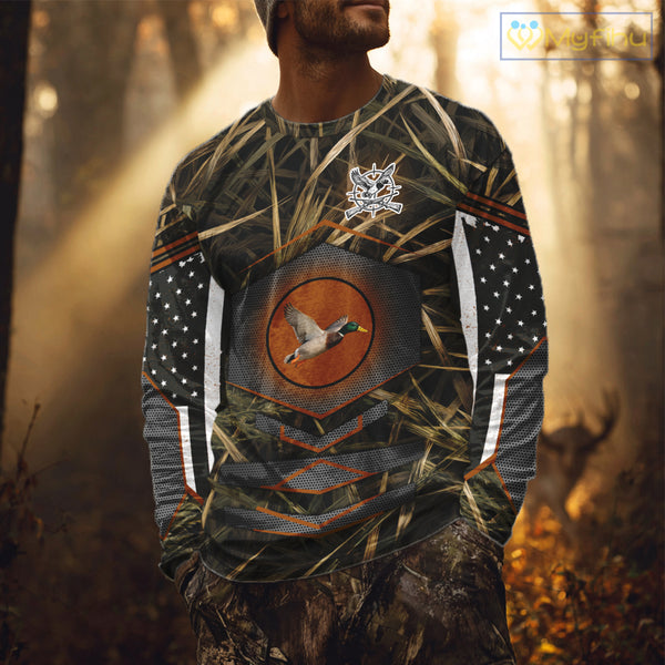 Duck Hunting Shirt with US Flag Camo – Personalized All Over Print Waterfowl Clothing NHT170