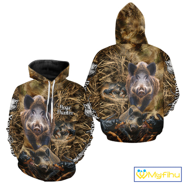 Wild Boar Hunting Camo Custom Name Shirts, Personalized Boar Hunting Clothes, Hunting Gifts NBT108