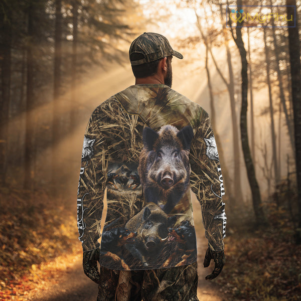 Wild Boar Hunting Camo Custom Name Shirts, Personalized Boar Hunting Clothes, Hunting Gifts NBT108