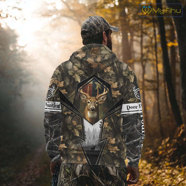 Deer Hunting Camouflage TX Flag Custom Name All Over Print Shirts, Personalized Hunting Clothes NBT110