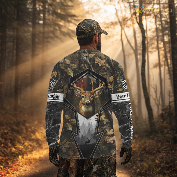 Deer Hunting Camouflage TX Flag Custom Name All Over Print Shirts, Personalized Hunting Clothes NBT110