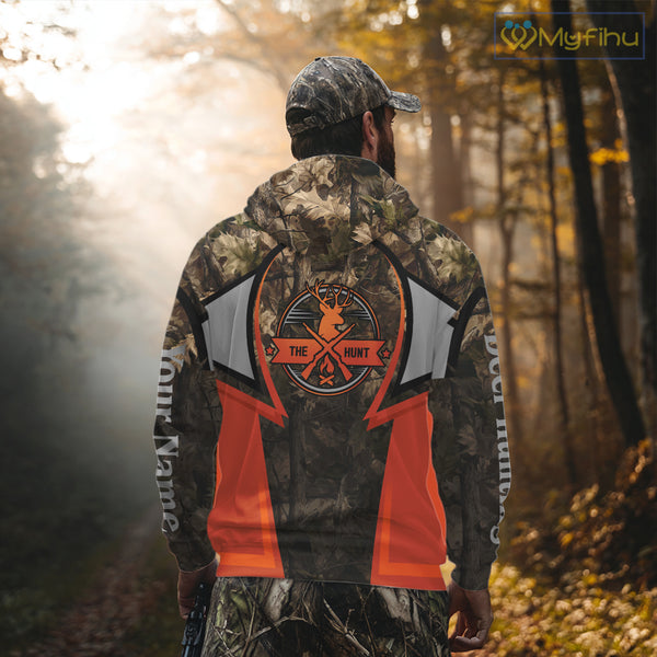 Orange Deer Hunting Brown Camouflage 3D Custom Name Shirts, Best Camo Deer Hunting Gift NBT204