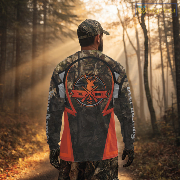 Orange Deer Hunting Brown Camouflage 3D Custom Name Shirts, Best Camo Deer Hunting Gift NBT204