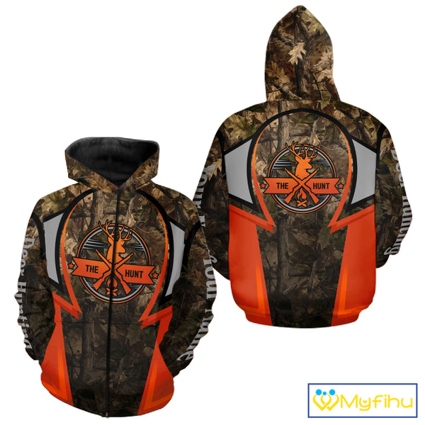 Orange Deer Hunting Brown Camouflage 3D Custom Name Shirts, Best Camo Deer Hunting Gift NBT204
