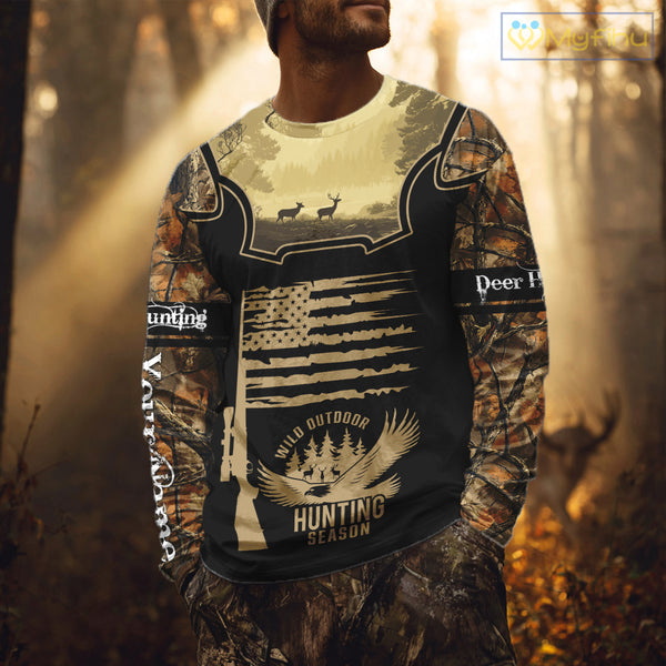Custom Deer Hunting Season Camo Shirt for Men, Hunting Apparel for Deer Hunters, Hunting Gifts NBT116