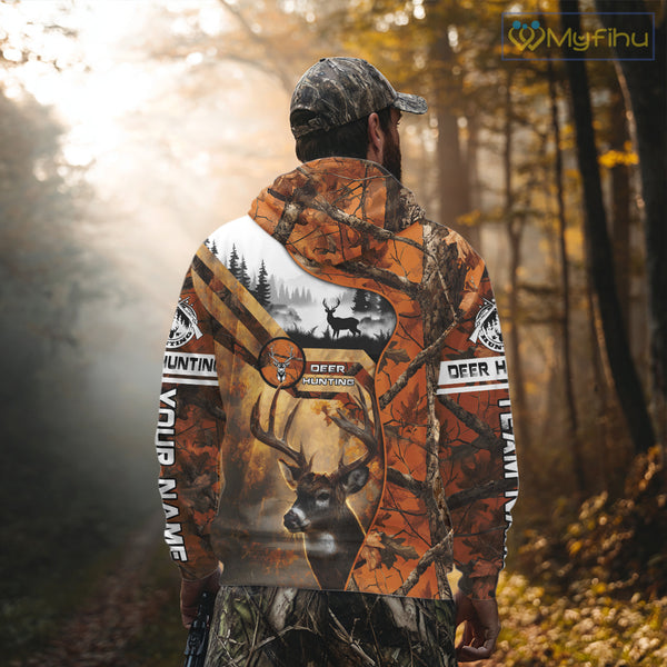 Fall Camo Whitetail Deer Hunting Shirt with Custom Name – Personalized Hunting Clothes for Men NBT26