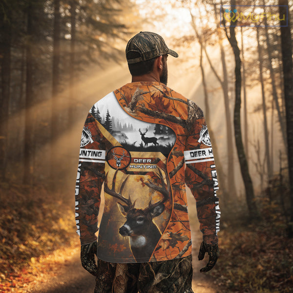 Fall Camo Whitetail Deer Hunting Shirt with Custom Name – Personalized Hunting Clothes for Men NBT26