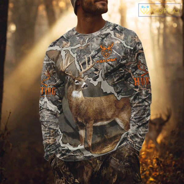 Custom Whitetail Deer Hunting Custom Name Camo Shirt, Deer Hunting Apparel, Camouflage Deer Shirts NBT118