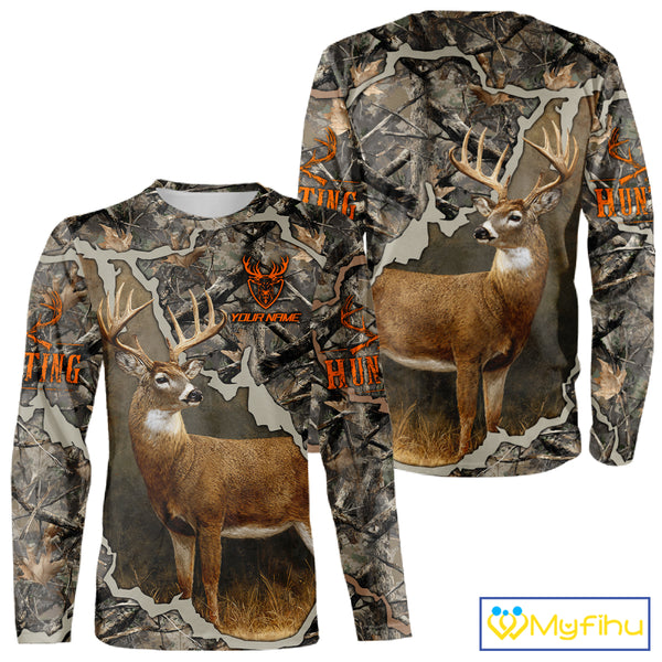 Custom Whitetail Deer Hunting Custom Name Camo Shirt, Deer Hunting Apparel, Camouflage Deer Shirts NBT118
