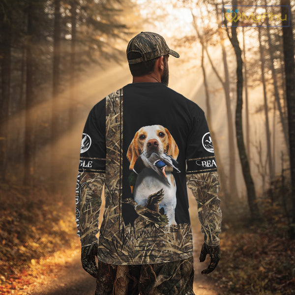 Duck Hunting with Beagle Dog Camo Custom Name All Over Print Shirts, Hunting Gifts NBT120