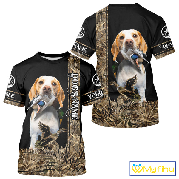 Duck Hunting with Beagle Dog Camo Custom Name All Over Print Shirts, Hunting Gifts NBT120