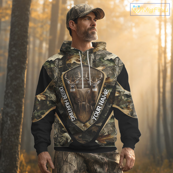 Whitetail Deer Hunting Shirt Custom Name Fall Season Camo, Deer Hunting Clothes For Men NBT325