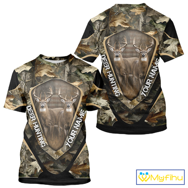 Whitetail Deer Hunting Shirt Custom Name Fall Season Camo, Deer Hunting Clothes For Men NBT325