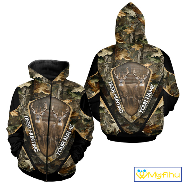 Whitetail Deer Hunting Shirt Custom Name Fall Season Camo, Deer Hunting Clothes For Men NBT325
