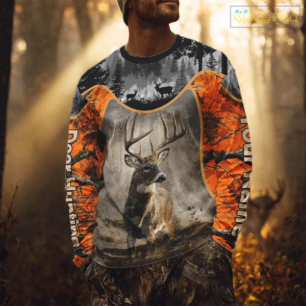 Custom 3D Deer Hunting Orange Camouflage Shirts for Men, Best Hunting Gifts for Hunters NBT231