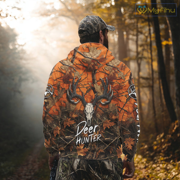 Deer Hunting Orange Camo Deer Skull Full Printing Custom Name Shirts, Custom Deer Hunting Shirt NBT144