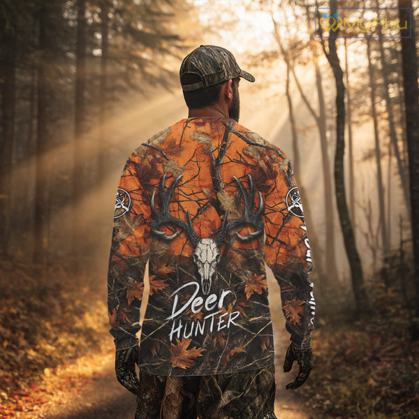 Deer Hunting Orange Camo Deer Skull Full Printing Custom Name Shirts, Custom Deer Hunting Shirt NBT144