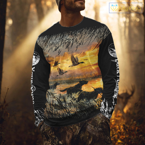 Duck Hunting Mallard Duck with Black Labrador Retriever Dog Custom Name Shirts, Hunting Gifts NBT146
