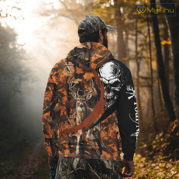 Deer Hunting Orange Camouflage Skull 3D Custom Name Shirts, Camouflage Deer Hunting Gifts NBT238