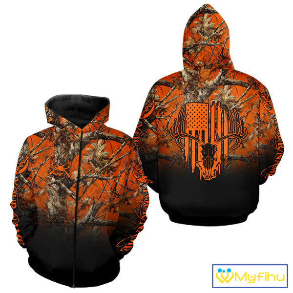 Best Orange Camouflage Deer Hunting Custom Name US Flag Shirts, Deer Hunting Clothes NBT93