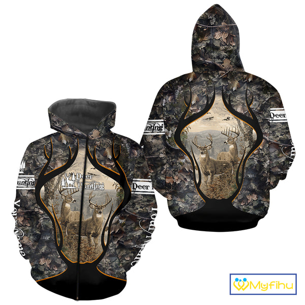 Whitetail Deer Custom Name 3D Printed Long Sleeve Hoodies, Deer Hunting Shirt, Hunting Season NBT304