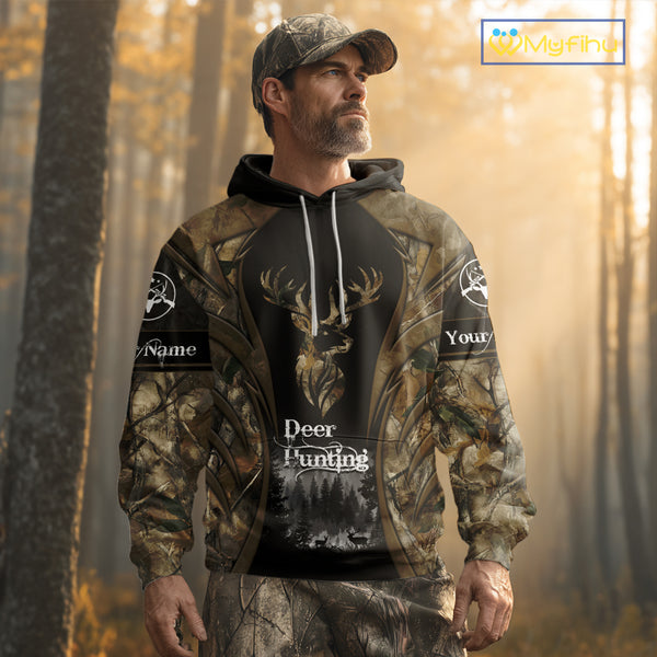 Brown Camo Deer Hunting 3D Prints Custom Name Shirts, Deer Hunting Clothes, Hunting Gifts NBT111