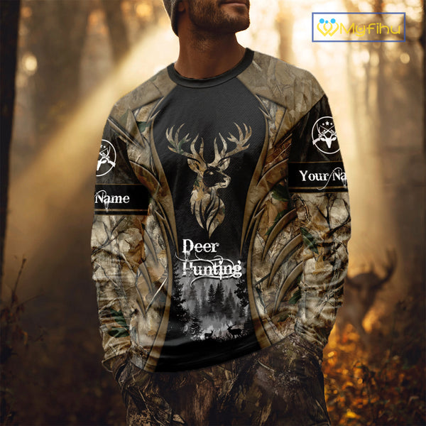 Brown Camo Deer Hunting 3D Prints Custom Name Shirts, Deer Hunting Clothes, Hunting Gifts NBT111