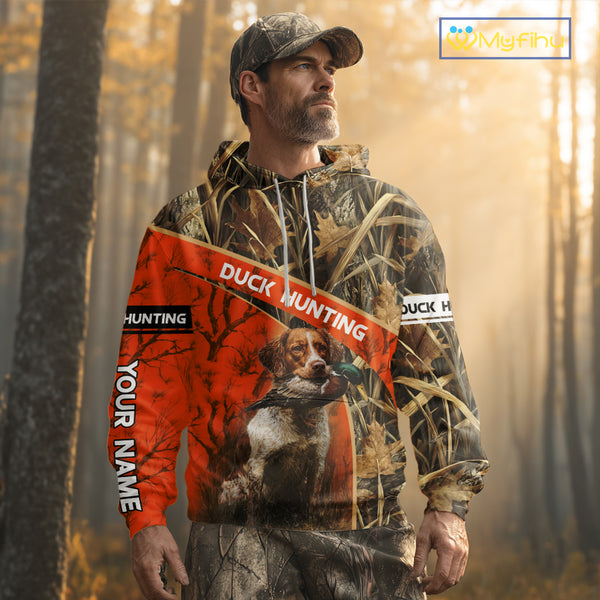 Duck Hunting Orange Camo Custom Name 3D Full Printing Shirts, Hunting Apparel for Duck Hunter NBT114