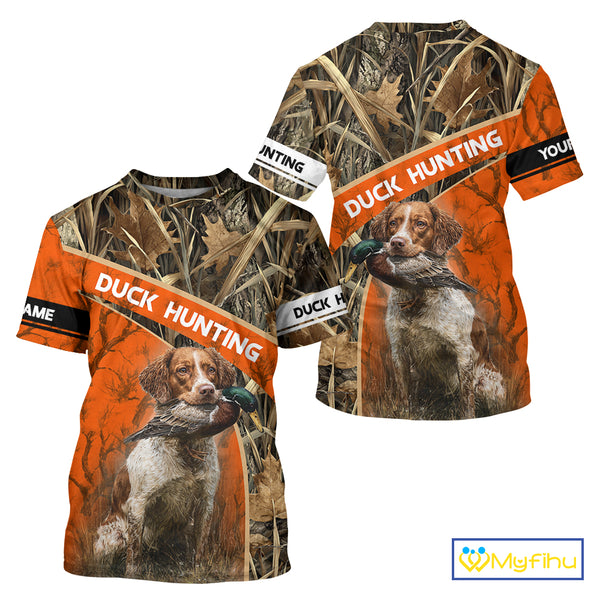 Duck Hunting Orange Camo Custom Name 3D Full Printing Shirts, Hunting Apparel for Duck Hunter NBT114