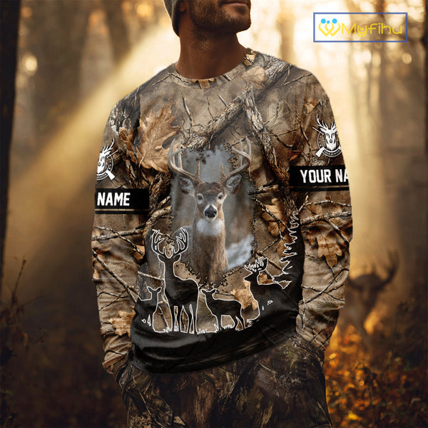 Brown Camo Deer Hunting 3D All Over Print Shirt, Custom Name Big Game for the Deer Hunter NBT29