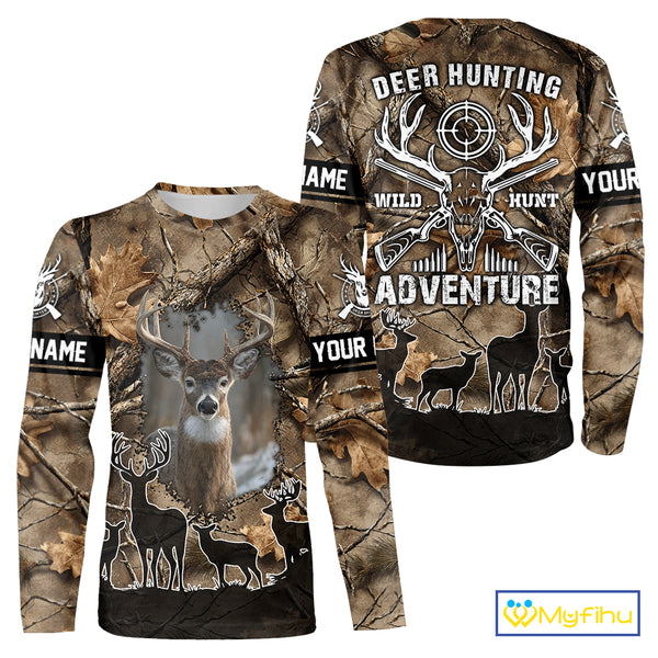 Brown Camo Deer Hunting 3D All Over Print Shirt, Custom Name Big Game for the Deer Hunter NBT29