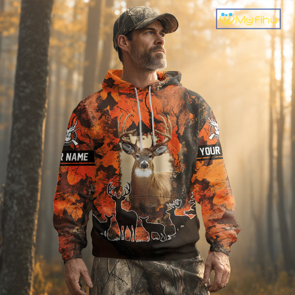 Orange Camo Deer Hunting 3D All Over Print Shirt, Custom Name Big Game for the Deer Hunter NBT30